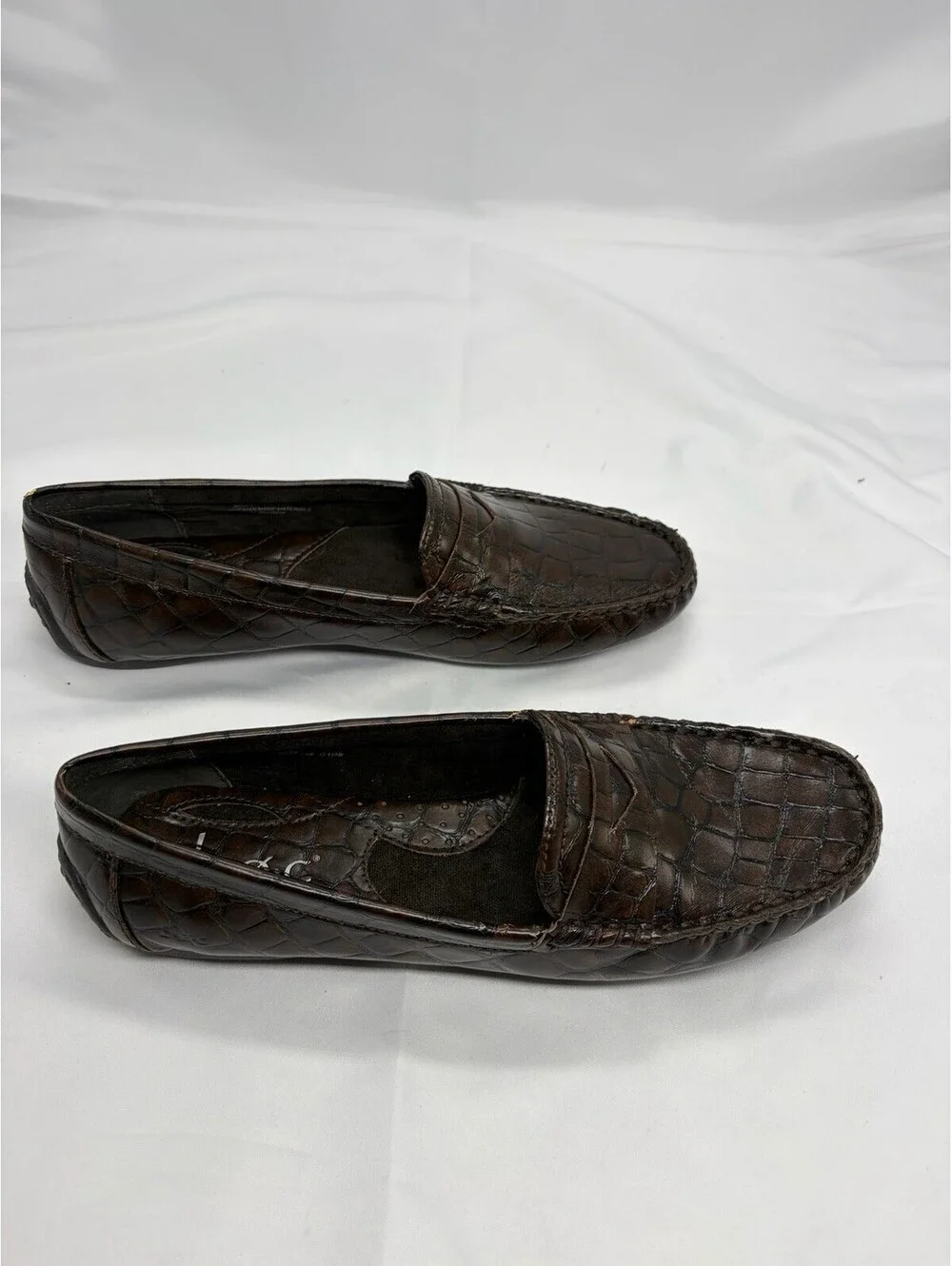 Born Driving Loafers Andes Brown Leather Faux Crocodile Men's Size 8/39